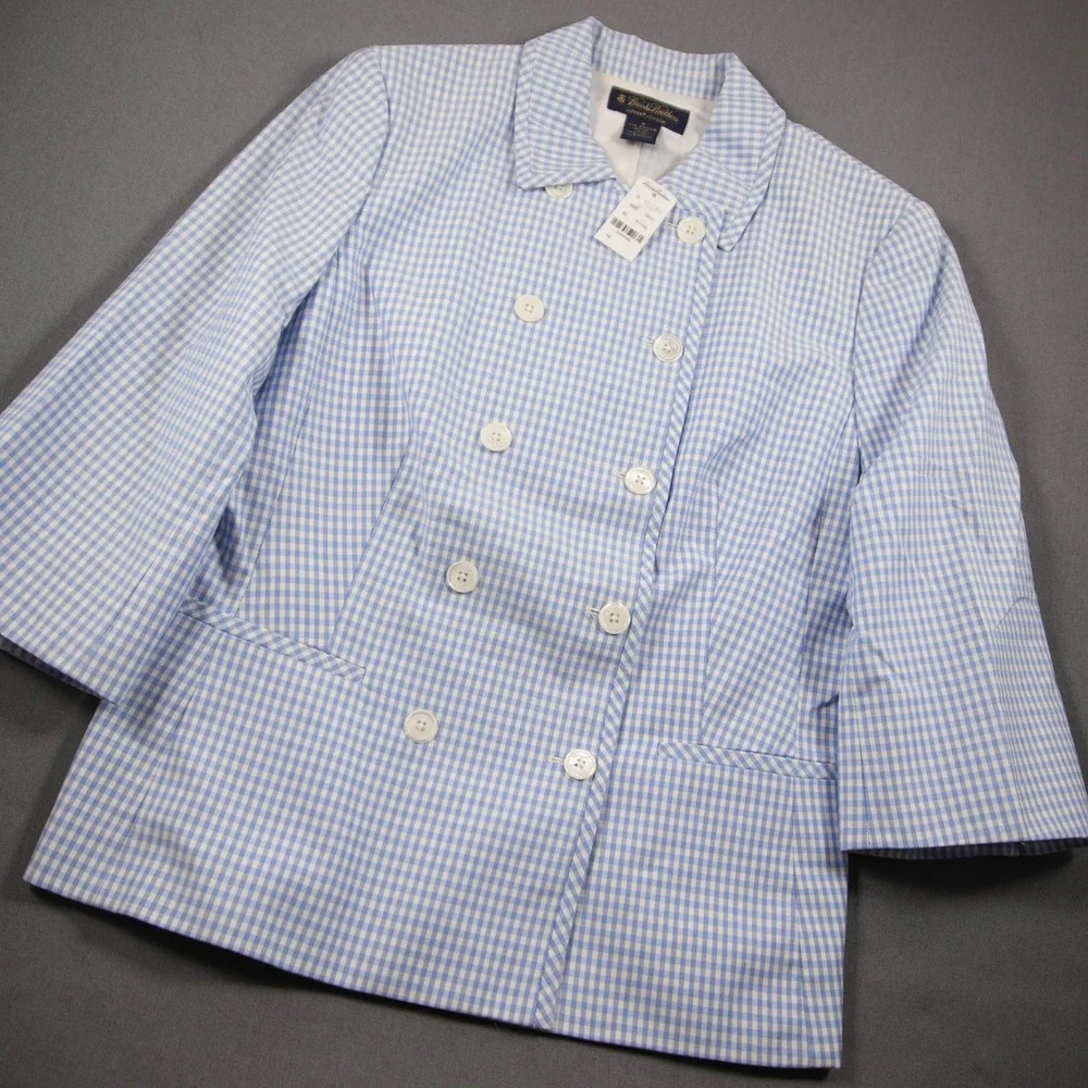 NEW Brooks Brothers Gingham Double Breasted 3/4 Sleeve Women Jacket 12 Office
